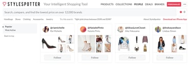 Screenshot of StyleSpotter popular influencers page Screenshot of StyleSpotter popular influencers page
