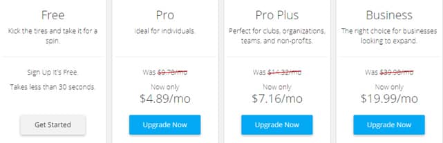 Screenshot of WebStarts' Pricing Tiers