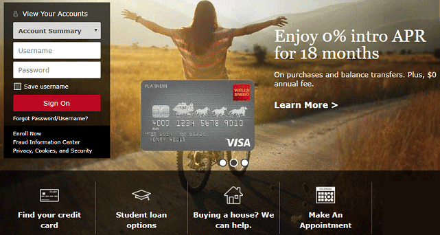 Screenshot of Wells Fargo Homepage