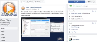 Screenshot of Zoom Player Facebook community