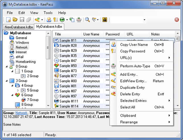 Screenshot of KeePass MyDatabase