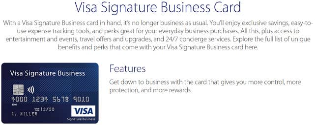 Screenshot of Visa Signature Business Page