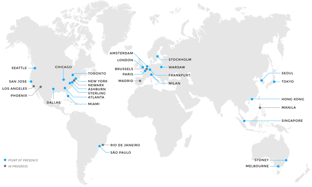 Map of the StackPath Network's Points of Presence