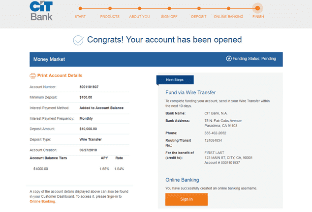 A Screenshot Showing the Online Application Process for a CIT Bank Account
