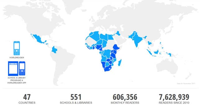 A Map Showing the Areas to Which Worldreader Provides E-Readers and Digital Books