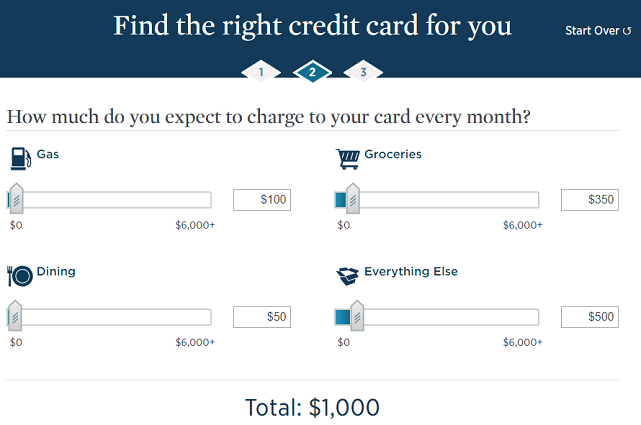 Screenshot of USAA Card-Finder Quiz