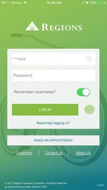Screenshot of Regions Bank Mobile App