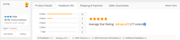 Screenshot of AliExpress feedback