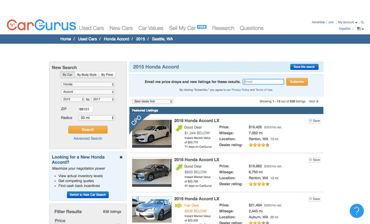 Screenshot of CarGurus' auto marketplace