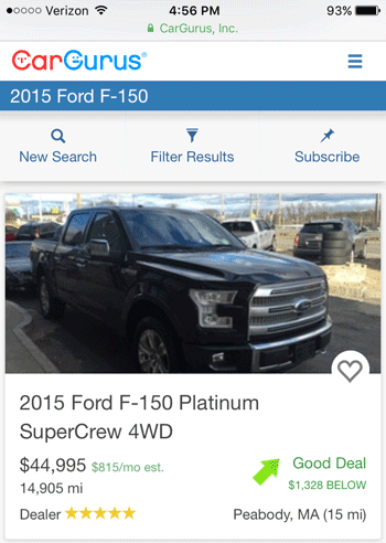 Screenshot of CarGurus mobile app