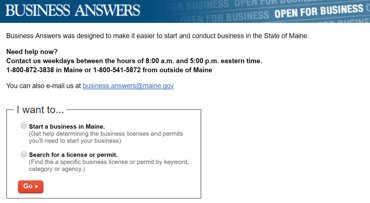Screenshot of the Business Answers Page