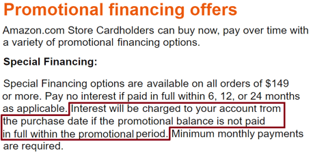 Screenshot of Amazon.com Credit Card Special Financing Page Screenshot of Amazon.com Credit Card Special Financing Page