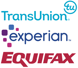 Logos for Experian, Equifax, and TransUnion