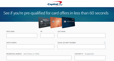 Screenshot of Capital One Pre-Approval Page