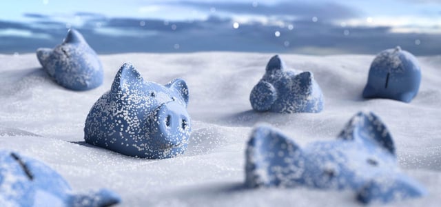 Image of piggy banks in the snow