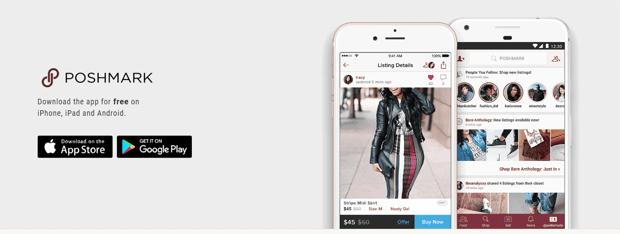 Screenshot of the Poshmark homepage Screenshot of the Poshmark homepage