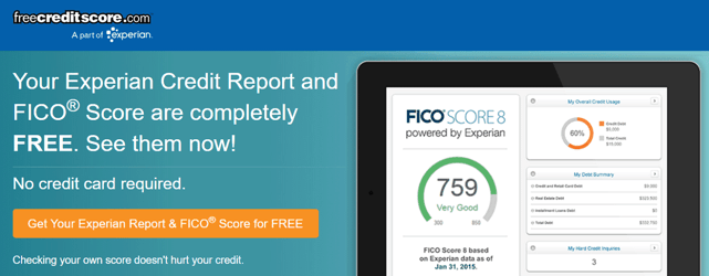 Screenshot of Experian Free Credit Score Site