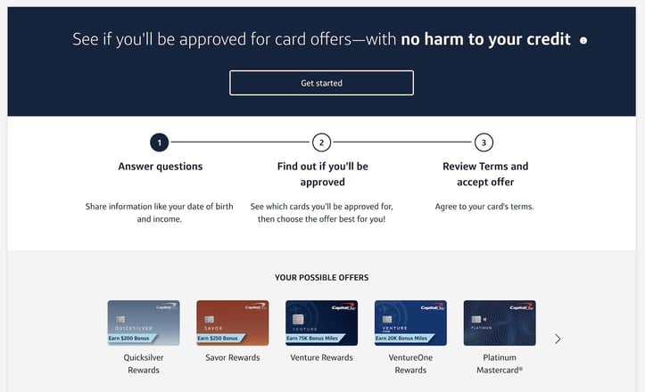 Screenshot of Capital One Pre-Approval Page