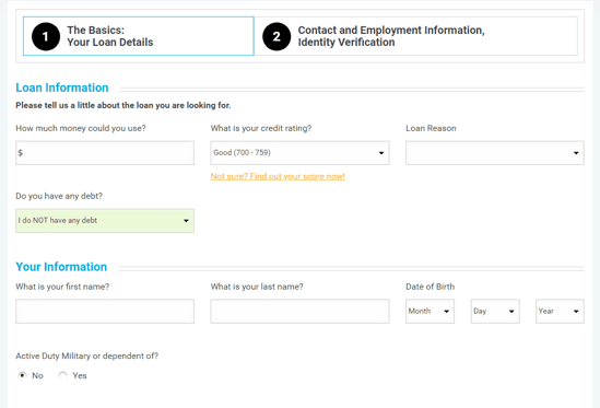 Screenshot of the LoanStart application for debt consolidation