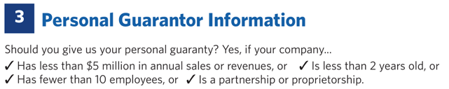 Screenshot of Personal Guarantee Requirement for Sam's Club Business Card