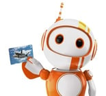 Photo of Logix FCU Mascot, Robix, Holding a Credit Card