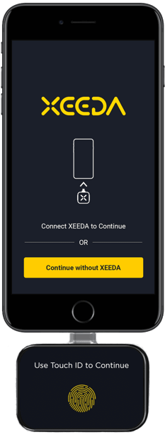 Image of the Xeeda Hardware connected to an iPhone