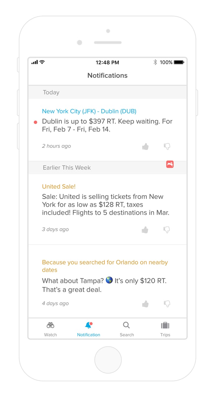 Screenshot of Hopper notifications on iOS