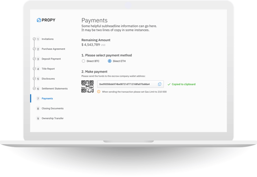 Screenshot of Propy Payments on a Laptop