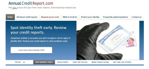 Screenshot of annualcreditreport.com website