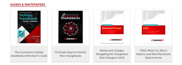 Screenshot of Chargebacks911 guides