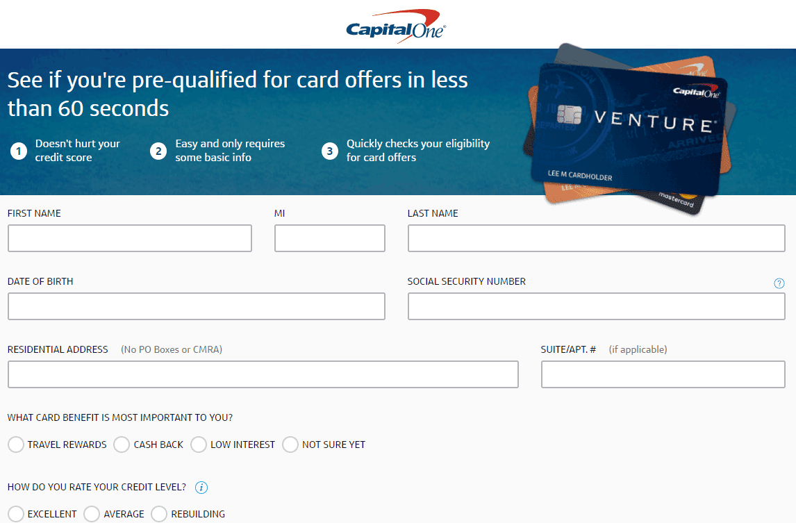 Screenshot of the Capital One Pre-Qualification Application