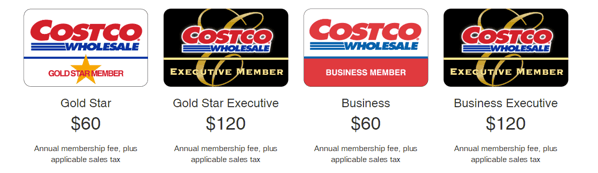 Screenshot of Costco's Membership Prices
