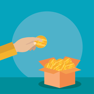 Depositing Bitcoins Into a Box Graphic