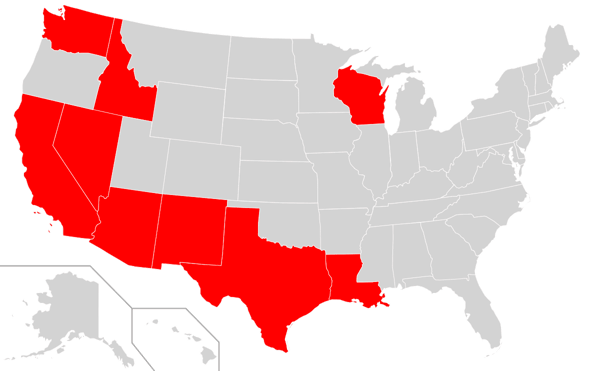 Community Property States in the U.S. â Source: Wikipedia.com