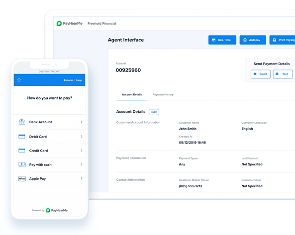 PayNearMe Interface for Customers (Mobile) and Agents (Tablet)