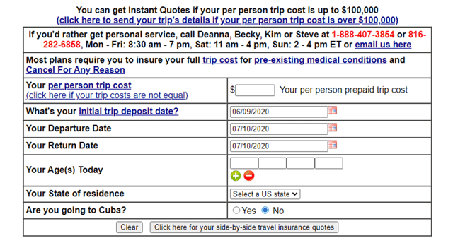 Screenshot of TripInsuranceStore.com Screenshot of TripInsuranceStore.com