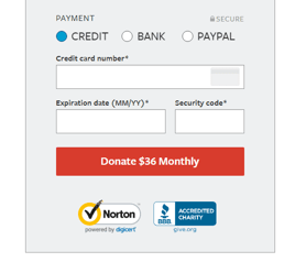 Screenshot of Humane Society Donation Form