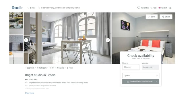 Screenshot of Homelike listing