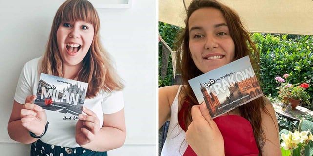 Photos of BeRightBack subscribers with their postcards