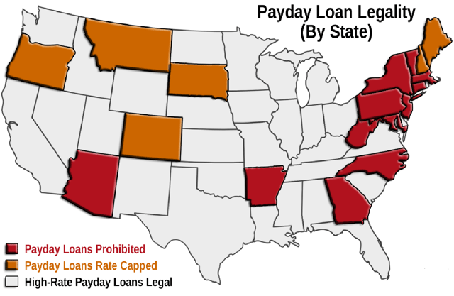 Payday Loan Legality by State Map