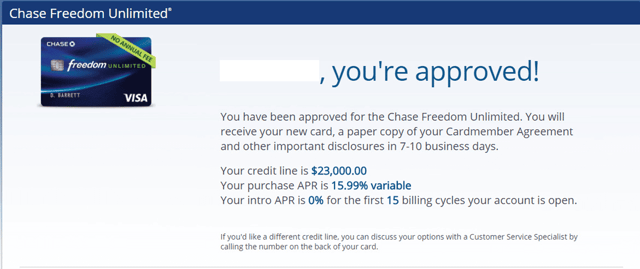 Chase Freedom Unlimited Approval Chase Freedom Unlimited Approval