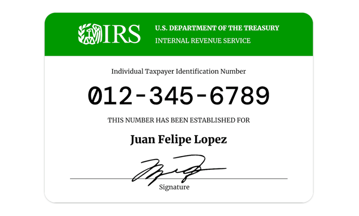 Example of an ITIN card