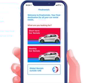 Graphic of Finalrentals app on a mobile device