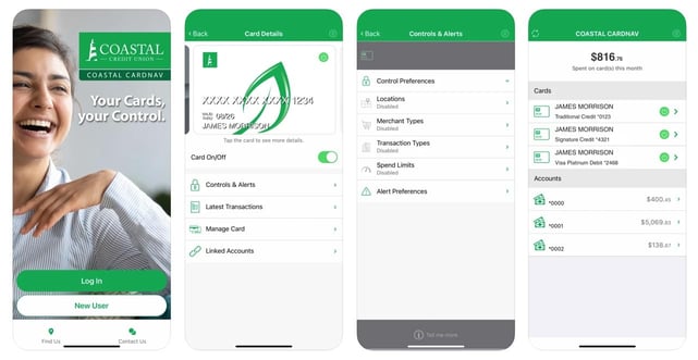 Screenshots of the Coastal Credit Union app Screenshots of the Coastal Credit Union app