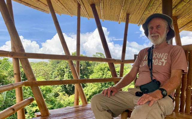 Photo of Finca Luna Nueva Co-Founder Stephen Farrell in the observation tower Photo of Finca Luna Nueva Co-Founder Stephen Farrell in the observation tower