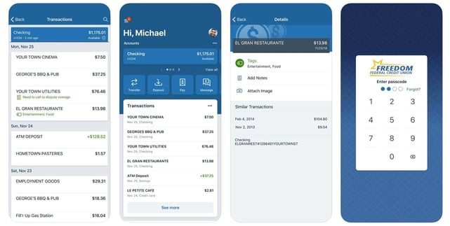 Screenshots of Freedom FCU mobile app