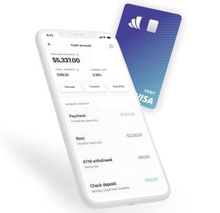 Graphic of Wealthfront app and debit card Graphic of Wealthfront app and debit card