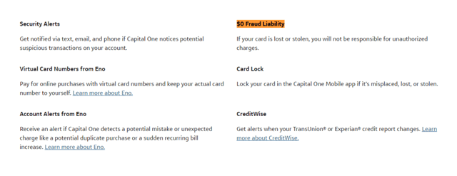 Fraud Liability Screenshot for the Capital One Venture Card