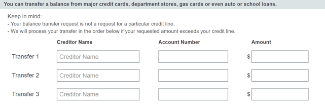 Typical Balance Transfer Screen