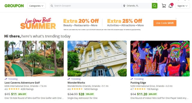 Groupon Homepage Screenshot Groupon Homepage Screenshot